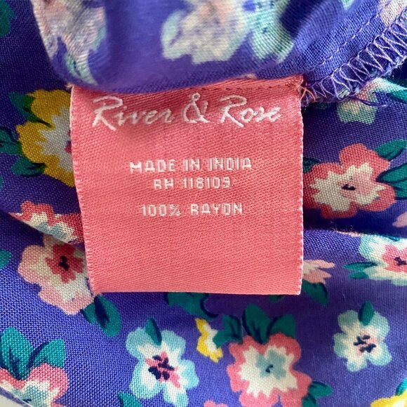 River & Rose Blue Floral Print Midi Dress with Pockets Women's Medium NEW - Picture 8 of 9